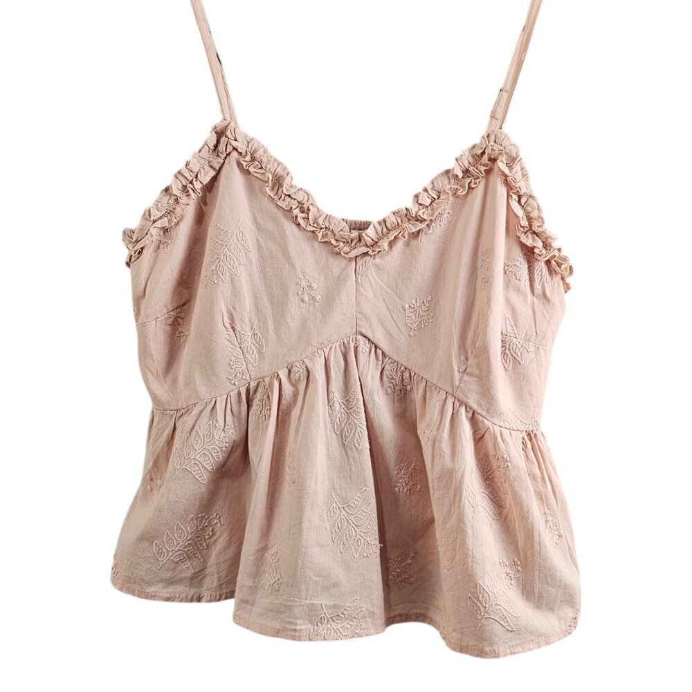 Japna Embroidered Ruffle New Peplum Cami Blush Pink Baby Doll Tank Top